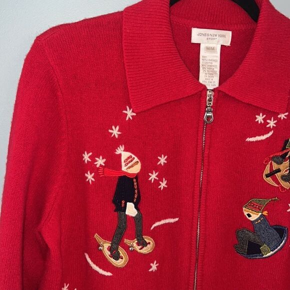 Women’s M Vintage Holiday Christmas ice skater sledding skiing Cardigan sweater - Picture 4 of 13
